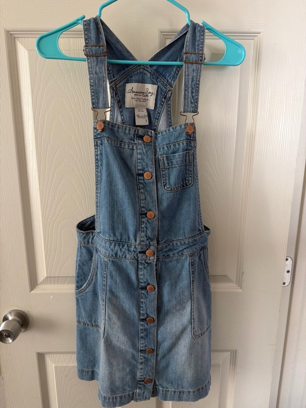 American Rag Light Blue Denim Overall Dress